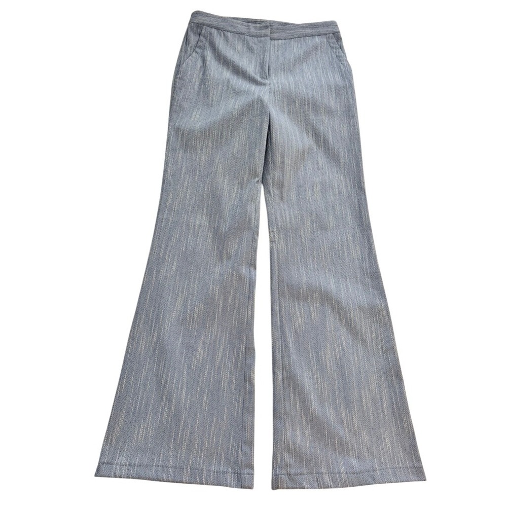 Ramy Brook Blue White Herringbone Wide Leg Trousers Pants Sz 4 High Rise Flat